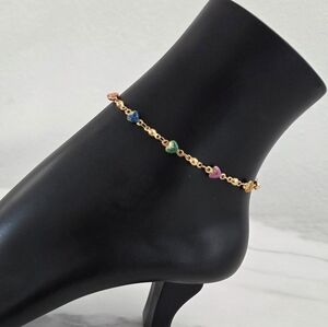 Adjustable 18k Gold Plated Anklet with Colorful Heart Charms
